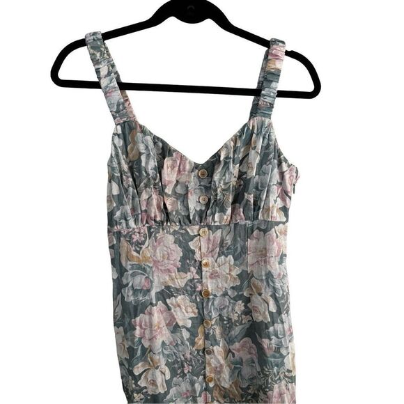 We Are Kindred Isobel Linen Gathered Sweetheart Midi Dress SZ 4 Floral Feminine - Picture 4 of 11